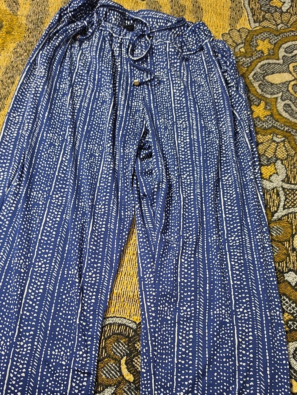 Robert Louis Navy Blue Printed Drawstring Wide-Leg Pants